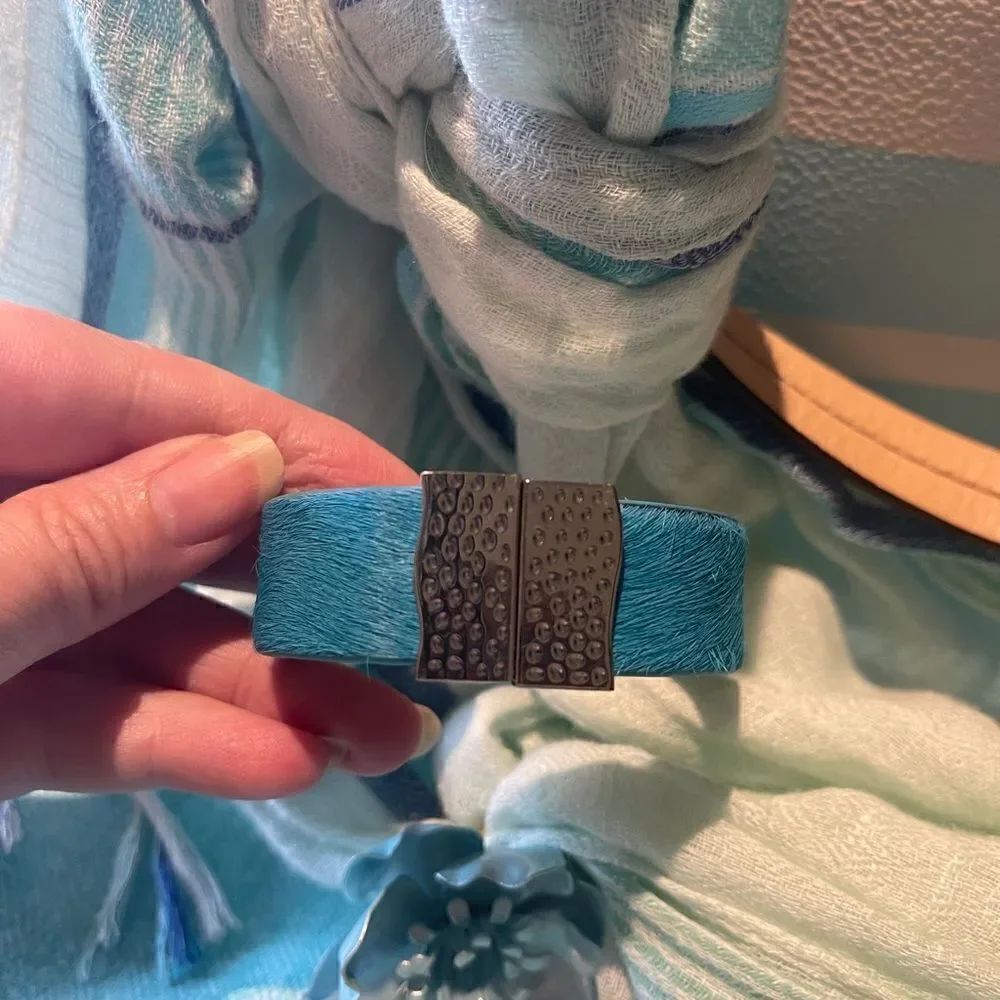 BLUE & Silver Fur Rustic Cuff! - Picture 3 of 16
